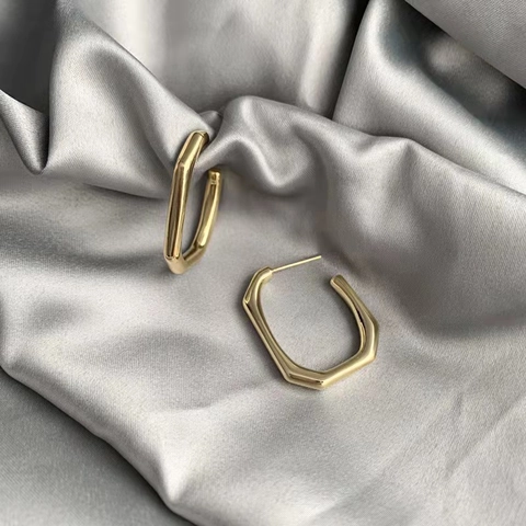 Geometric Rectangular Stud Earrings With 925 Sterling Silver Earring Post 18K Gold Plated Brass Minimalist For Women