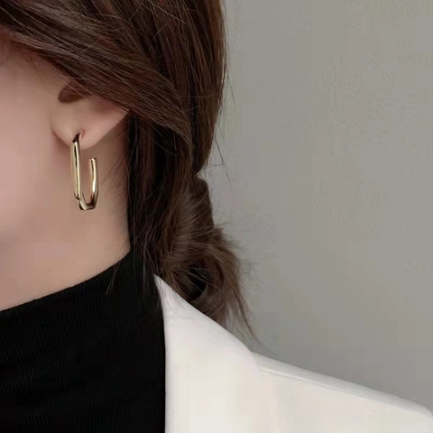 Geometric Rectangular Stud Earrings With 925 Sterling Silver Earring Post 18K Gold Plated Brass Minimalist For Women