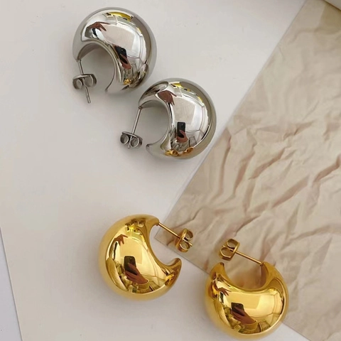 Minimalist Polished C-Shape Brass Hoop Earrings With 925 Sterling Silver Earring Post For Women