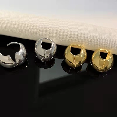Geometrische Kupfer Hoop Ohrringe Echtgold Vergoldet Oval Glatt Wassertropfen Nischendesign Für Frauen