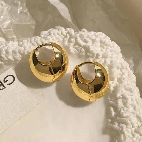 Geometrische Kupfer Hoop Ohrringe Echtgold Vergoldet Oval Glatt Wassertropfen Nischendesign Für Frauen