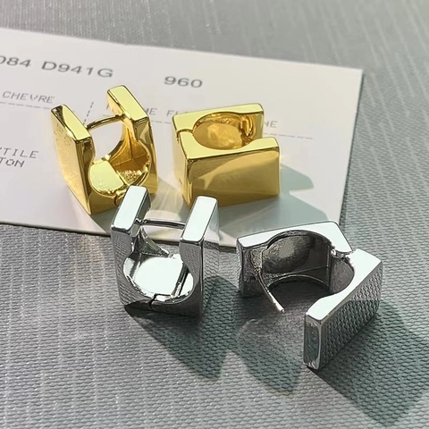Orecchini A Cerchio Quadrati In Ottone Lucido Geometrici Minimalisti Placcati Oro Argento Gioielli Per Donna