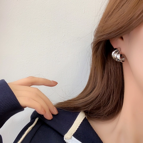 Multi-layer Twisted C-Shape Brass Stud Earrings With 925 Sterling Silver Earring Post High Polish Retro Style For Women