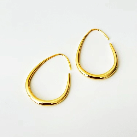 Brass Teardrop Hoop Earrings With 925 Sterling Silver Earring Post 14K Gold Plated Water Drop Earrings For Women Jewelry