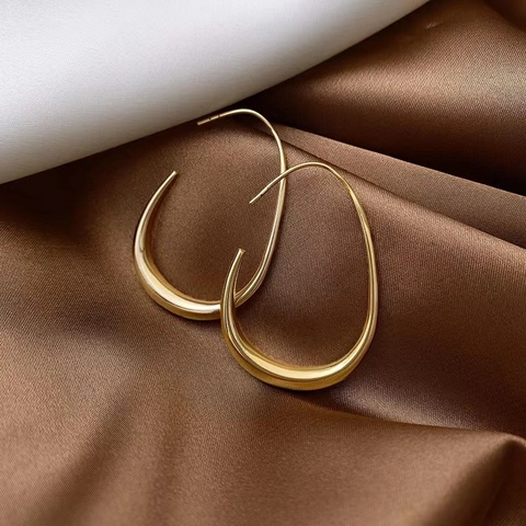 Brass Teardrop Hoop Earrings With 925 Sterling Silver Earring Post 14K Gold Plated Water Drop Earrings For Women Jewelry