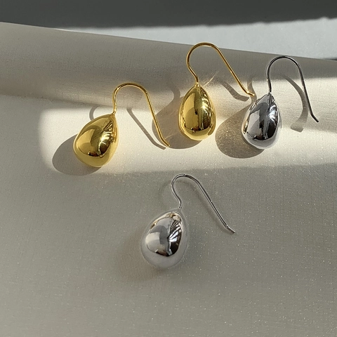 Wassertropfen Ohrhänger Messing 14K Vergoldet Hochglanzpoliert Minimalistisch Französischer Stil Damen
