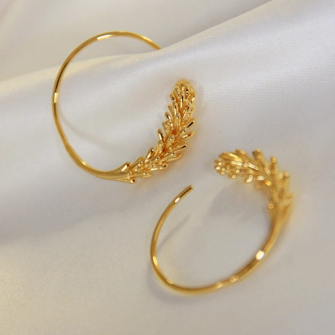 Oorbellen Messing 18K Verguld Tarwe-Aar Bladvorm Frans Vintage Retro Sieraden Voor Dames Met Koperen Oorsteker