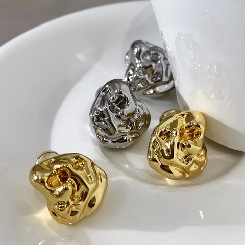 Pendientes Botón Lava Irregulares Vintage Francés Minimalista Cobre Con Poste Plata De Ley 925 Para Mujeres
