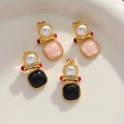 Orecchini A Goccia Fiocco Vintage Francese Con Perno In Argento Sterling 925 Ottone Placcato Oro 18K Perla Artificial Donne
