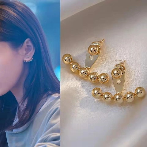 Fan Förmige Goldene Kugel Ohrringe Minimalistische Geometrische Kupfer Schmuck Mit 925 Sterling Silber Ohrstecker