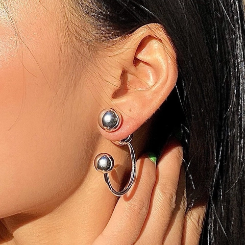 Minimalist Round Ball Copper Earrings With 925 Sterling Silver Earring Post Geometric Front Back Wearable Punk Style