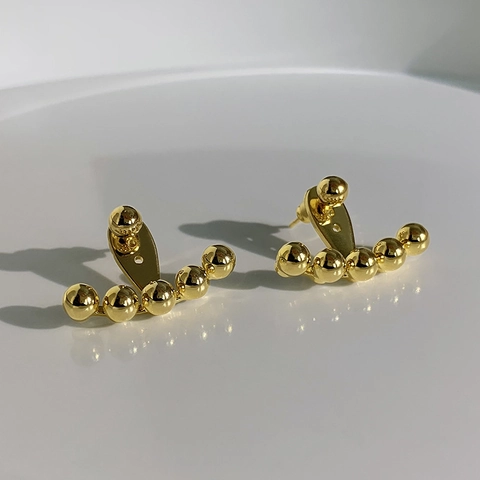 Fan Förmige Goldene Kugel Ohrringe Minimalistische Geometrische Kupfer Schmuck Mit 925 Sterling Silber Ohrstecker