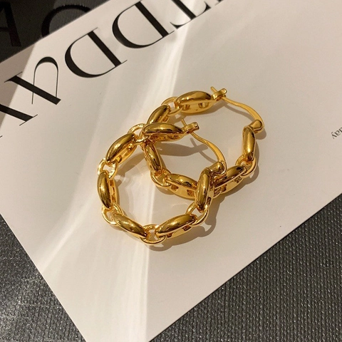 Hoop Earrings Marina Chain Link Brass Gold Plated With 925 Sterling Silver Earring Post Geometric Minimalist Women