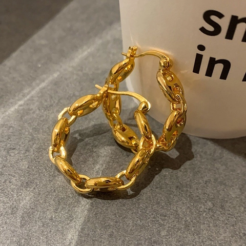 Hoop Earrings Marina Chain Link Brass Gold Plated With 925 Sterling Silver Earring Post Geometric Minimalist Women