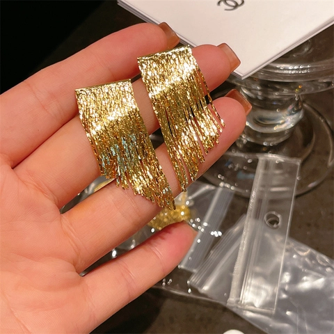 Boucles D'Oreilles Pendantes À Franges En Laiton Plaqué Or 18 Carats Avec Tige En Argent Fin 925 Géométrique Pour Femmes