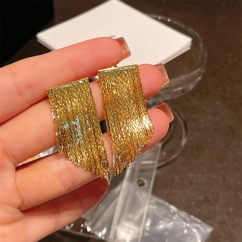 Boucles D'Oreilles Pendantes À Franges En Laiton Plaqué Or 18 Carats Avec Tige En Argent Fin 925 Géométrique Pour Femmes