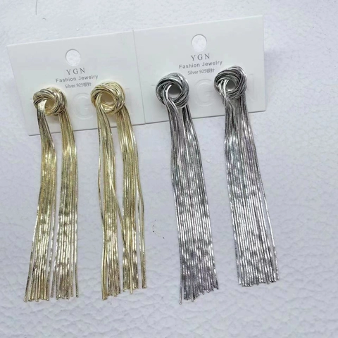 Knoten Quaste Tropfen Ohrringe Lange Metall Schlangenkette Elegant Mit 925 Sterling Silber Ohrstecker Für Damen