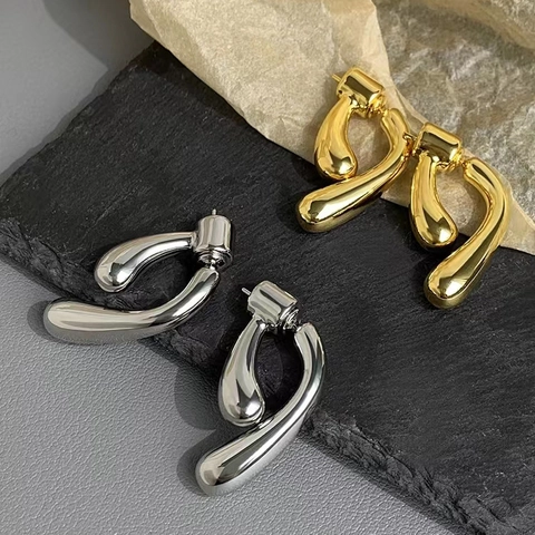Irreguläre Flüssigmetall Geometrische Ohrringe Messing 18K Vergoldet Minimalistisch Mit 925er Sterlingsilber Ohrstecker