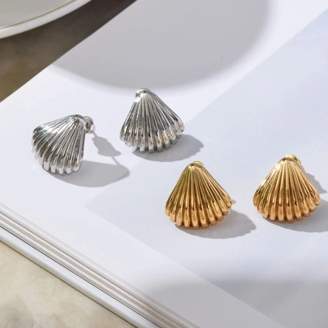 Shell Stecker Ohrringe Minimalistisch Fächerform Gerippt Kupfer Mit 925 Sterling Silber Ohrstecker Für Frauen Schmuck