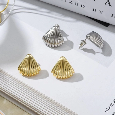 Shell Stecker Ohrringe Minimalistisch Fächerform Gerippt Kupfer Mit 925 Sterling Silber Ohrstecker Für Frauen Schmuck