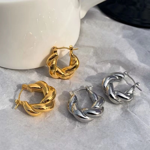 Pendientes De Aro Retorcidos Retro Franceses Con Postes De Acero Inoxidable Joyas De Cobre En Espiral Para Mujer Oro Plata