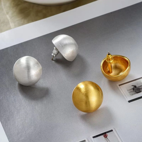 Minimalist Brushed Copper Hemispherical Stud Earrings With 925 Sterling Silver Earring Post For Women Matte Geometric Jewelry