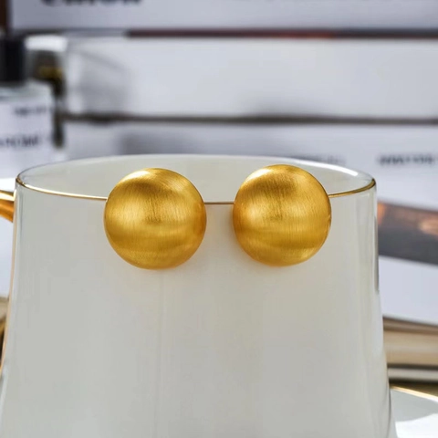 Minimalist Brushed Copper Hemispherical Stud Earrings With 925 Sterling Silver Earring Post For Women Matte Geometric Jewelry