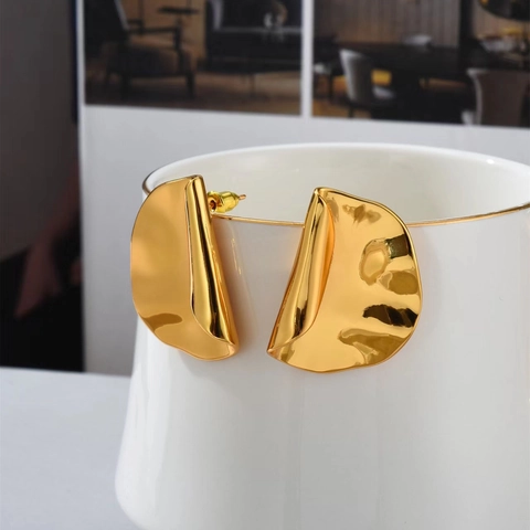 Onregelmatige Gevouwen Geometrische Oorbellen Verguld Koper Met 925 Sterling Zilveren Oorknopje Voor Dames