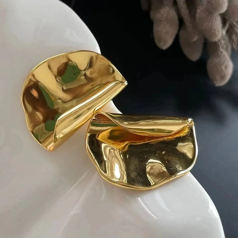Onregelmatige Gevouwen Geometrische Oorbellen Verguld Koper Met 925 Sterling Zilveren Oorknopje Voor Dames