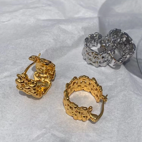 Geflochtene Creolen Kupfer Vergoldet Versilbert Geometrisch Vintage Mode Schmuck Für Damen