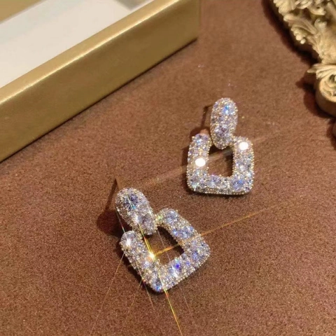 Square Zircon Dangle Earrings With 18K Gold Plated Brass And 925 Sterling Silver Earring Post Elegant Fashion