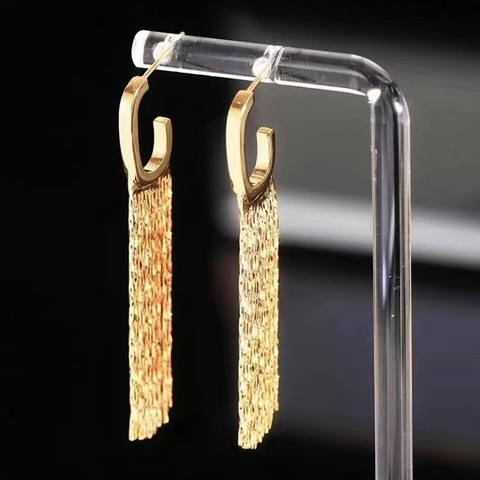 Lange Quasten-Ohrhänger Mit 925 Sterling Silber Ohrstecker Kupfer 18K Vergoldet Kette Geometrischer Schmuck Für Damen