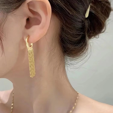 Lange Quasten-Ohrhänger Mit 925 Sterling Silber Ohrstecker Kupfer 18K Vergoldet Kette Geometrischer Schmuck Für Damen