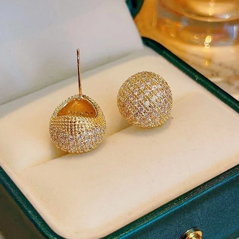 Pendientes De Botón Con Bola De Circonita Cúbica Micro Pavé Con Poste De Plata De Ley 925 Moda Elegante Para Mujer