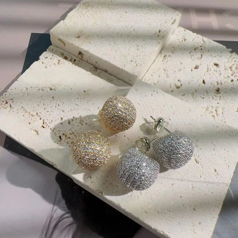 Pendientes De Botón Con Bola De Circonita Cúbica Micro Pavé Con Poste De Plata De Ley 925 Moda Elegante Para Mujer