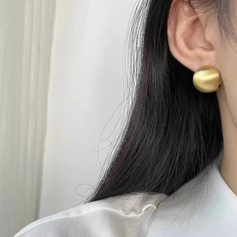 Brushed Matte Ball Earrings Copper Geometric Half Round Minimalist High End Style Ear Studs For Women
