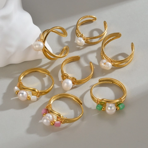 Künstliche Perlenring Für Damen Edelstahl Geometrisch Hohl Französischer Vintage Stil Offen Verstellbar Eleganter Schmuck