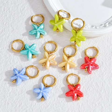 Stainless Steel Marine Style Earrings With Ceramic-look PVC Sea Turtle Starfish Fish Cupcake Cherry Pendant Jewelry For Women