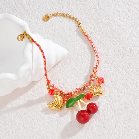 Bohemian Stil Edelstahl gewebtes Seil Charm Armband Frucht Sonne Stern Herz Perlen Mode Schmuck Geschenk für Damen