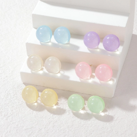 Boucles D'oreilles Puces En Résine Avec Paillettes Rondes Transparentes Couleur Gelée Tige En Acier Inoxydable Pour Femmes