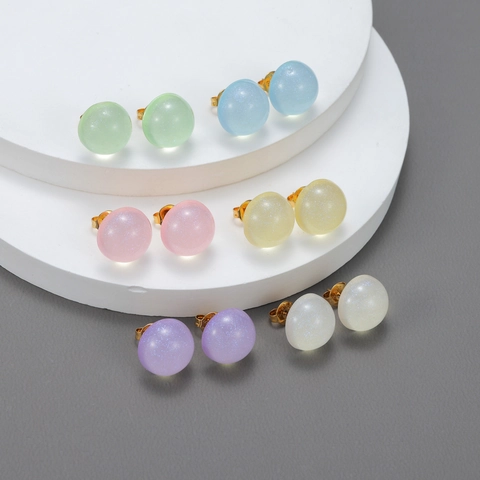 Boucles D'oreilles Puces En Résine Avec Paillettes Rondes Transparentes Couleur Gelée Tige En Acier Inoxydable Pour Femmes