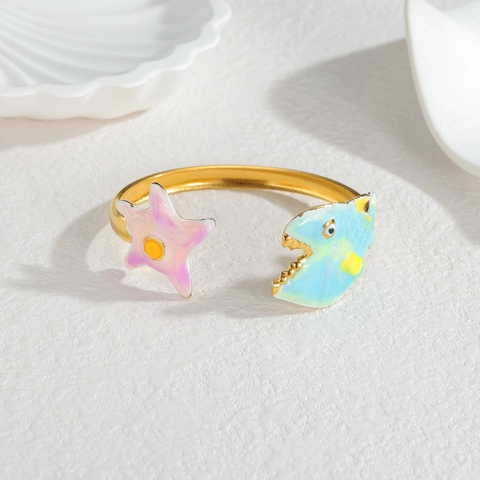 Bracelet Jonc En Acier Inoxydable Email Colore Etoile De Mer Coquillage Poisson Design Style Vacances Plage Femme