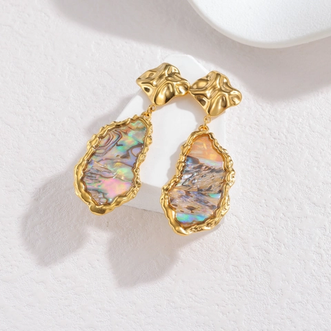 Drop Earrings Stainless Steel Gold Plated Irregular Geometric Natural Abalone Shell Mother Of Artificial Pearl Vintage Bohemian Women