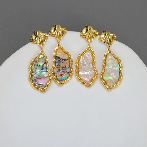 Drop Earrings Stainless Steel Gold Plated Irregular Geometric Natural Abalone Shell Mother Of Artificial Pearl Vintage Bohemian Women
