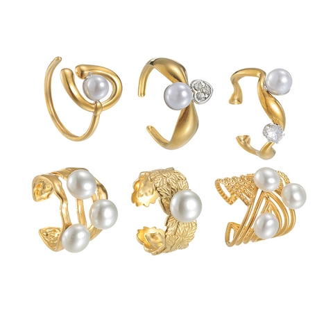 Offener Ring Aus Edelstahl Vergoldet Künstliche Perlenimitat Unregelmäßige Textur Minimalistischer Schmuck Für Damen