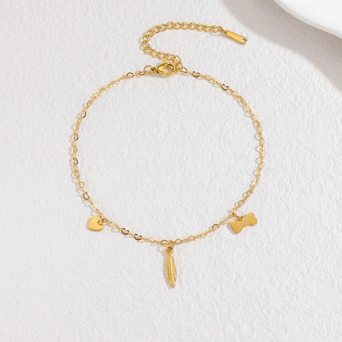 18K Vergoldet Edelstahl Herz Stern Feder Anhänger Armband Fußkettchen Für Damen Minimalistisch ins Stil Schmuck Geschenk