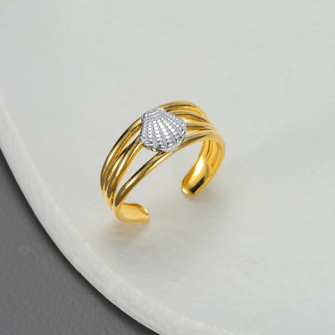 Stainless Steel Adjustable Open Rings For Women Gold Plated Seashell Rose Flower Elegant Multi Layer Design Jewelry
