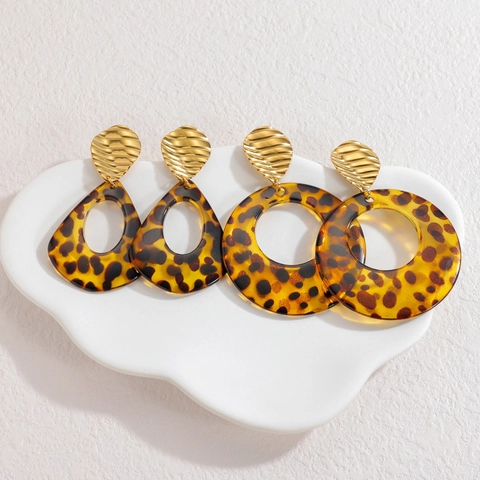 Vintage Leopard Print Tropfenohrringe Mit Edelstahl Ohrstecker Geometrisch Harz Rund Tropfenform Hänger Schmuck