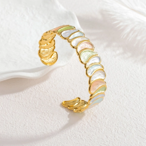 Roestvrijstalen Armband 18K Verguld Emaille Waterdruppel C-Vorm Open Manchet Bangle Voor Dames Niche Ontwerp