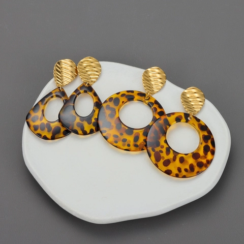 Vintage Leopard Print Tropfenohrringe Mit Edelstahl Ohrstecker Geometrisch Harz Rund Tropfenform Hänger Schmuck
